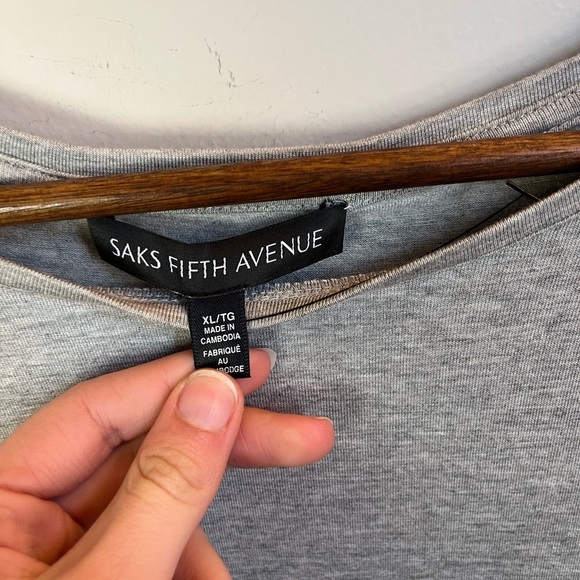 SAKS FIFTH AVENUE WOMENS GREY LONG SLEEVE TEE XL - Picture 2 of 3